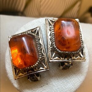 Vintage Style Baltic Amber Clip-On Earrings